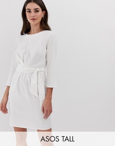 Льняное платье мини с запахом и завязкой ASOS DESIGN Tall-Белый