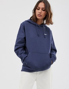 Oversize-худи синего выбеленного цвета с миниатюрным логотипом-галочкой Nike-Синий