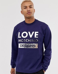 Свитер с тисненым логотипом Love Moschino-Темно-синий