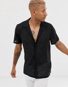 Черная oversize-рубашка в полоску с отложным воротником ASOS DESIGN-Черный