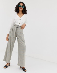 Брюки в клетку с широкими штанинами и завышенной талией River Island-Мульти