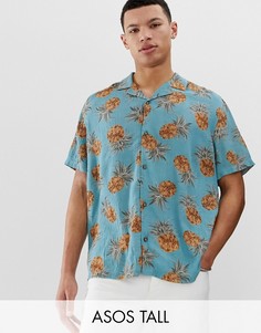Пыльно-голубая рубашка классического кроя с принтом ананасов ASOS DESIGN Tall mike-Синий