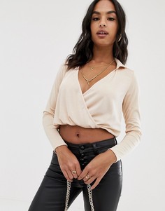 Топ с запахом и воротником ASOS DESIGN-Кремовый