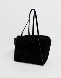 Замшевая сумка для покупок со съемным внутренним отделением и отделкой ASOS DESIGN-Черный