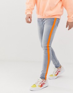 Супероблегающие джинсы с неоново-оранжевой лентой Sixth June-Синий