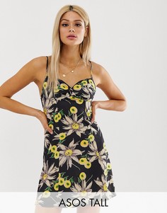 Короткое приталенное платье с винтажным цветочным принтом ASOS DESIGN Tall-Мульти