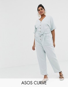 Голубой джинсовый комбинезон с пуговицами ASOS DESIGN Curve-Синий