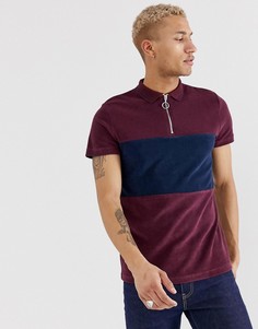 Махровая футболка-поло с молнией и контрастной вставкой ASOS DESIGN-Красный