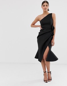 Платье миди с присборенной отделкой на одно плечо ASOS DESIGN-Черный