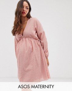 Фактурное свободное платье мини с треугольным вырезом спереди и сзади ASOS DESIGN Maternity-Розовый