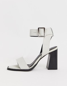 Белые кожаные босоножки на блочном каблуке ASOS DESIGN - Herbert-Белый