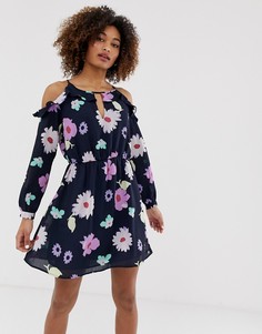 Платье с открытыми плечами и цветочным принтом Pepe Jeans Asun-Темно-синий