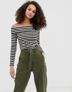 Топ в полоску с открытыми плечами Brave Soul-Черный