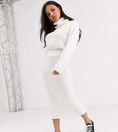 Юбка миди в рубчик из переработанных материалов ASOS DESIGN Petite-Кремовый