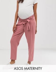 Суженные укороченные брюки с завязкой на поясе ASOS DESIGN Maternity-Розовый