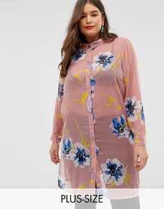 Удлиненная рубашка с цветочным принтом Junarose-Розовый