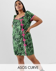 Платье мини с вырезом сердечком и принтом \зебра\" ASOS DESIGN Curve-Мульти