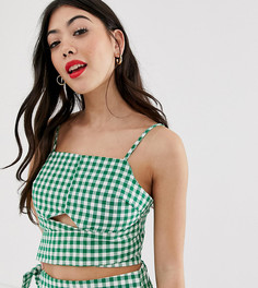 Кроп-топ с запахом и завязкой в клеточку Glamorous Petite-Зеленый