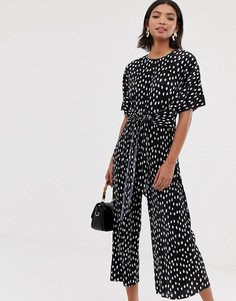 Плиссированный комбинезон в горошек с поясом ASOS DESIGN-Мульти