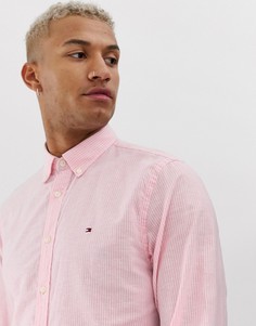 Рубашка из хлопка и льна в полоску Tommy Hilfiger-Розовый