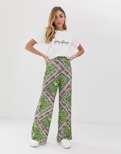 Широкие брюки со звериным и платочным принтом ASOS DESIGN-Мульти