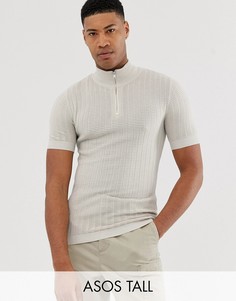 Бежевая трикотажная oversize-футболка с молнией ASOS DESIGN Tall-Белый