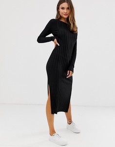 Платье миди мелкой вязки в рубчик из переработанных материалов ASOS DESIGN-Черный
