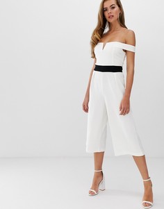 Комбинезон-кюлоты с открытыми плечами AX Paris-Кремовый