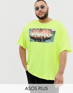 Неоновая oversize-футболка с принтом \Migos Huncho\" ASOS DESIGN Plus-Зеленый