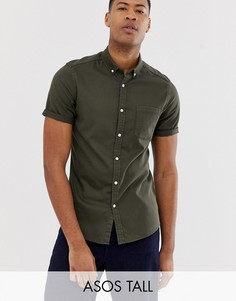 Эластичная приталенная джинсовая рубашка цвета хаки ASOS DESIGN Tall-Зеленый