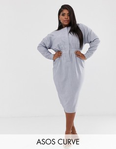 Платье миди в стиле милитари с рукавами \летучая мышь\" ASOS DESIGN Curve-Синий