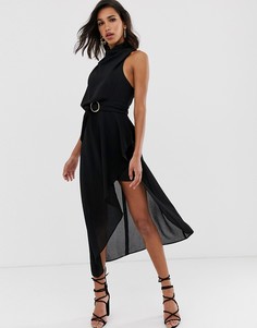 Фактурное платье миди с завязывающимся поясом ASOS DESIGN-Черный