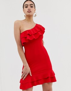 Платье на одно плечо с оборками In The Style-Красный