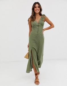 Платье макси на пуговицах с кольцом ASOS DESIGN-Зеленый
