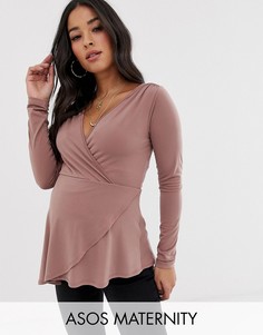 Креповый топ с запахом и асимметричным краем ASOS DESIGN Maternity-Розовый