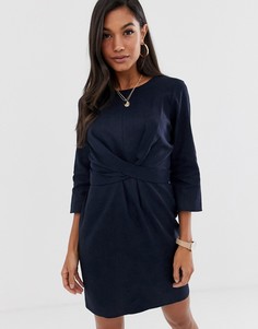 Льняное платье мини с запахом и завязкой ASOS DESIGN-Темно-синий