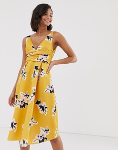 Платье миди для выпускного с цветочным принтом и запахом ASOS DESIGN-Мульти