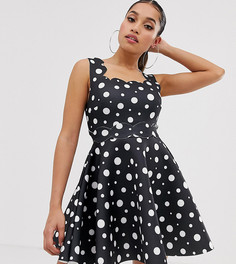 Короткое приталенное платье в горошек с фигурными краями ASOS DESIGN Petite-Мульти