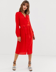 Платье-рубашка миди с отделанным тканью ремнем Vero Moda-Красный
