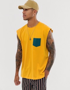 Oversize-футболка без рукавов с контрастным карманом ASOS DESIGN-Желтый