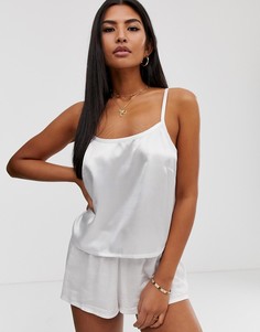 Пижамные шорты с добавлением льна и атласным поясом ASOS DESIGN-Кремовый