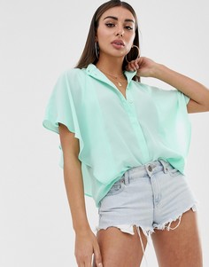 Мягкая рубашка без рукавов с оборкой ASOS DESIGN-Зеленый