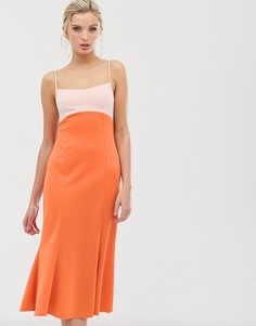 Платье-комбинация миди в стиле колор блок ASOS DESIGN-Мульти
