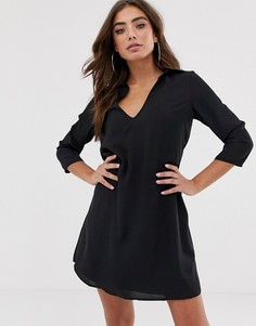 Платье-трапеция мини с воротником ASOS DESIGN-Черный