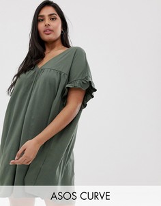 Меланжевое свободное двустороннее платье мини ASOS DESIGN Curve-Зеленый