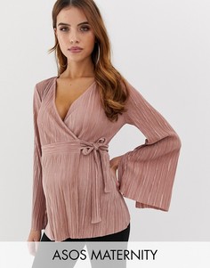 Розовый плиссированный топ с запахом ASOS DESIGN Maternity