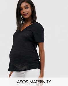 Черная удлиненная футболка в рубчик ASOS DESIGN Maternity-Черный