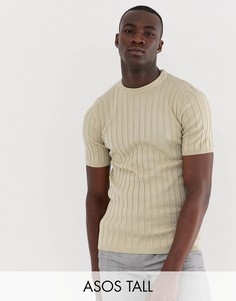 Бежевая трикотажная футболка в рубчик ASOS DESIGN Tall-Бежевый