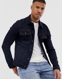 Темная приталенная джинсовая куртка в стиле вестерн ASOS DESIGN-Синий