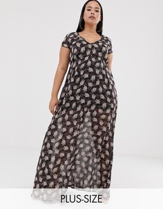 Платье макси с цветочным принтом и v-образным вырезом Club L Plus-Темно-синий